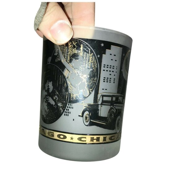 CHICAGO Tumblers SOUVENIR Gold and Black w Frosted Glass - Picture 4 of 9